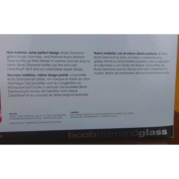 NIB Joovy Boob Diamond Glass Bottles With Pink Silicone Sleeve 3 - 8oz Bottles‎ - Picture 4 of 9